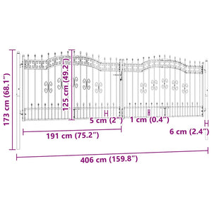 Cancello per recinzione con punta a lancia nero 406x125 cm in acciaio verniciato a polvere 151101
