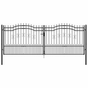 Cancello per recinzione con punta a lancia nero 406x150 cm in acciaio verniciato a polvere 151102