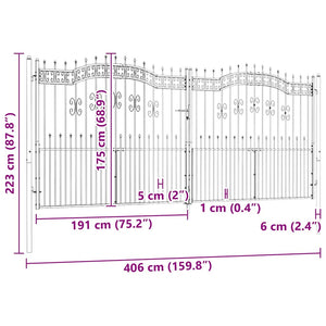 Recinzione Cancello con Punta a Lancia Nera 406x223cm Acciaio cod mxl 49221