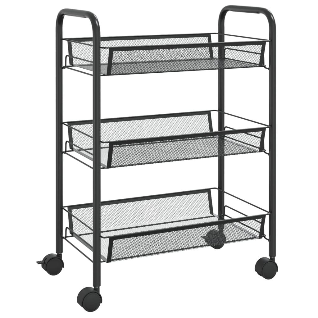 Carrello da Cucina con 3 Ripiani-Scaffale per Cucina Nero 46x26x64 cm in Ferro
