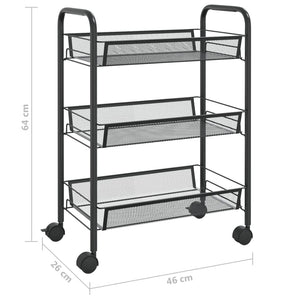 Carrello da Cucina con 3 Ripiani Nero 46x26x64 cm in Ferro cod mxl 65492