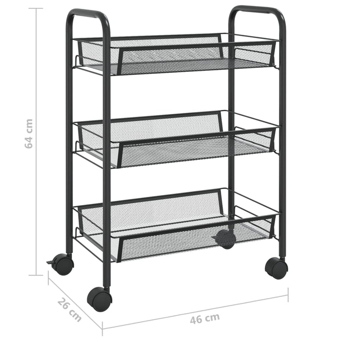 Carrello da Cucina con 3 Ripiani-Scaffale per Cucina Nero 46x26x64 cm in Ferro