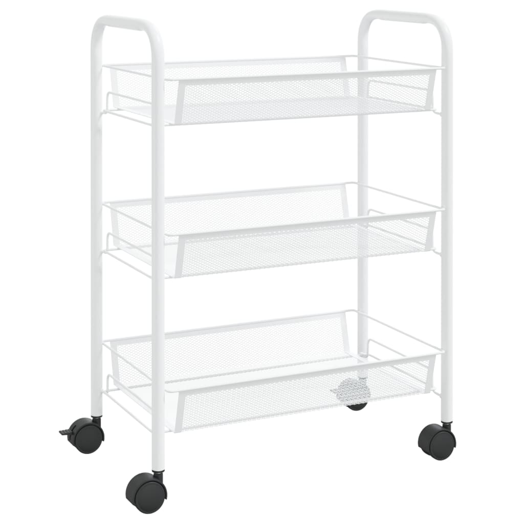 Carrello da Cucina con 3 Ripiani-Scaffale per Cucina Bianco 46x26x64 cm in Ferro