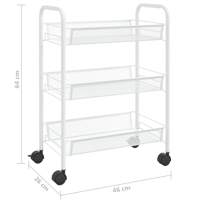 Carrello da Cucina con 3 Ripiani Bianco 46x26x64 cm in Ferro cod mxl 62495