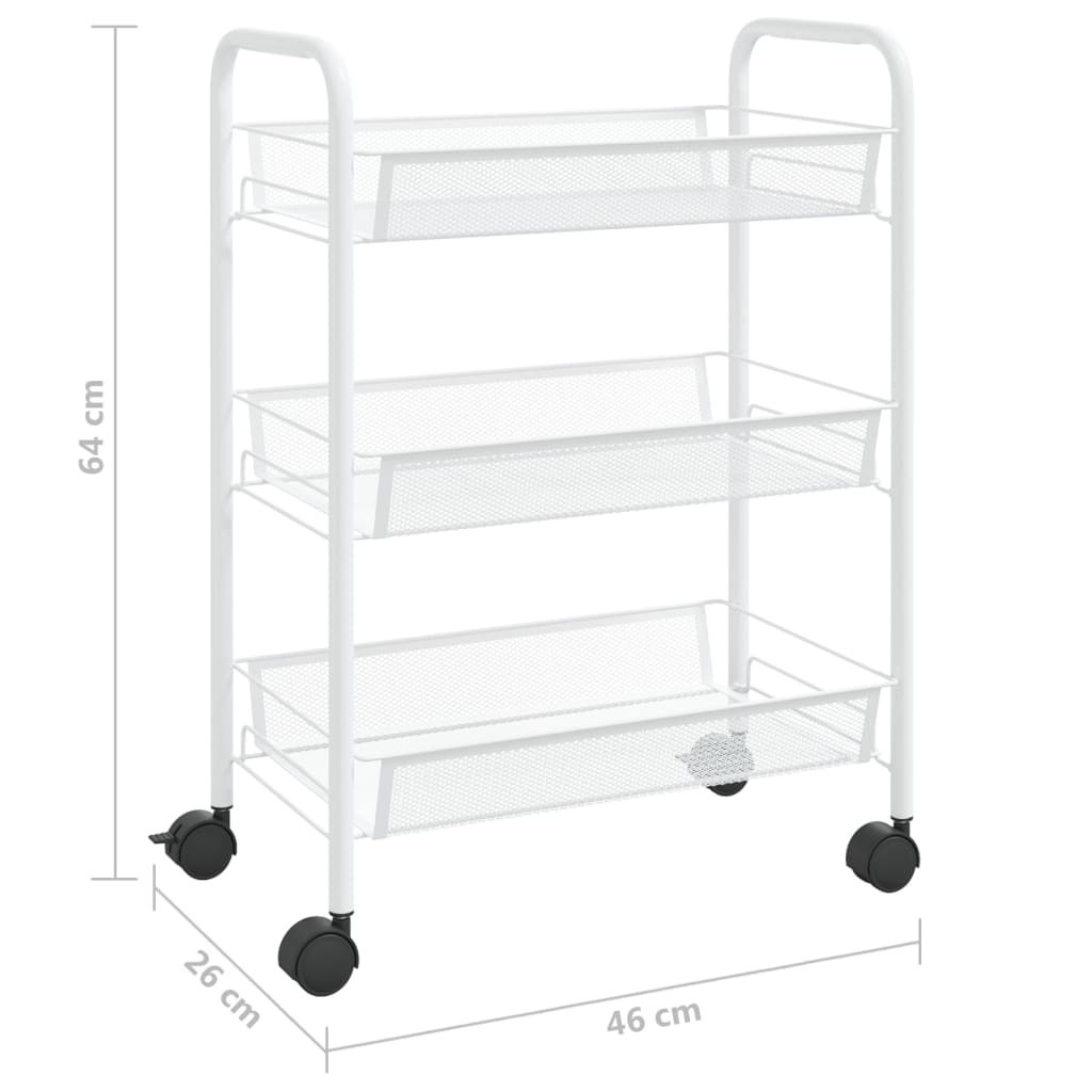Carrello da Cucina con 3 Ripiani Bianco 46x26x64 cm in Ferro 336323
