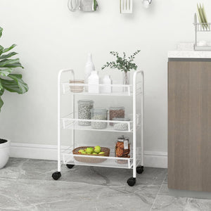 Carrello da Cucina con 3 Ripiani-Scaffale per Cucina Bianco 46x26x64 cm in Ferro