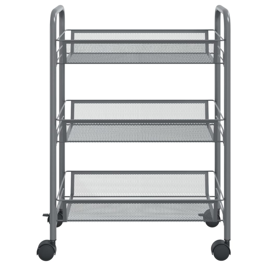 Carrello da Cucina con 3 Ripiani-Scaffale per Cucina Grigio 46x26x64 cm in Ferro