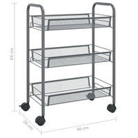 Carrello da Cucina con 3 Ripiani Grigio 46x26x64 cm in Ferro 336324