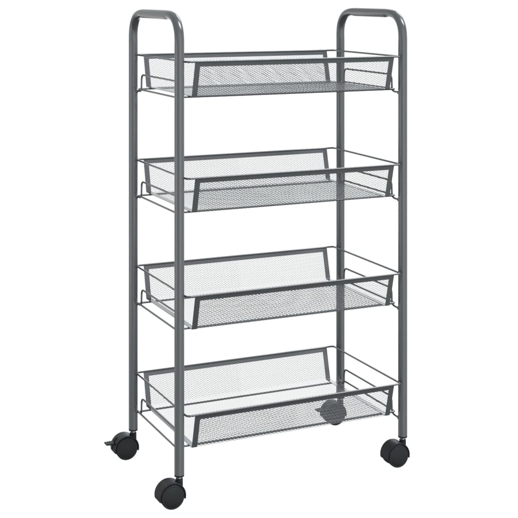 Carrello da Cucina con 4 Ripiani-Scaffale per Cucina Grigio 46x26x64 cm in Ferro