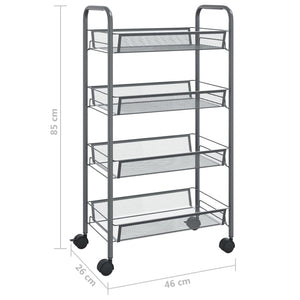 Carrello da Cucina con 4 Ripiani-Scaffale per Cucina Grigio 46x26x64 cm in Ferro