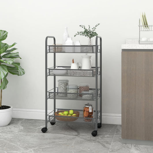 Carrello da Cucina con 4 Ripiani-Scaffale per Cucina Grigio 46x26x64 cm in Ferro