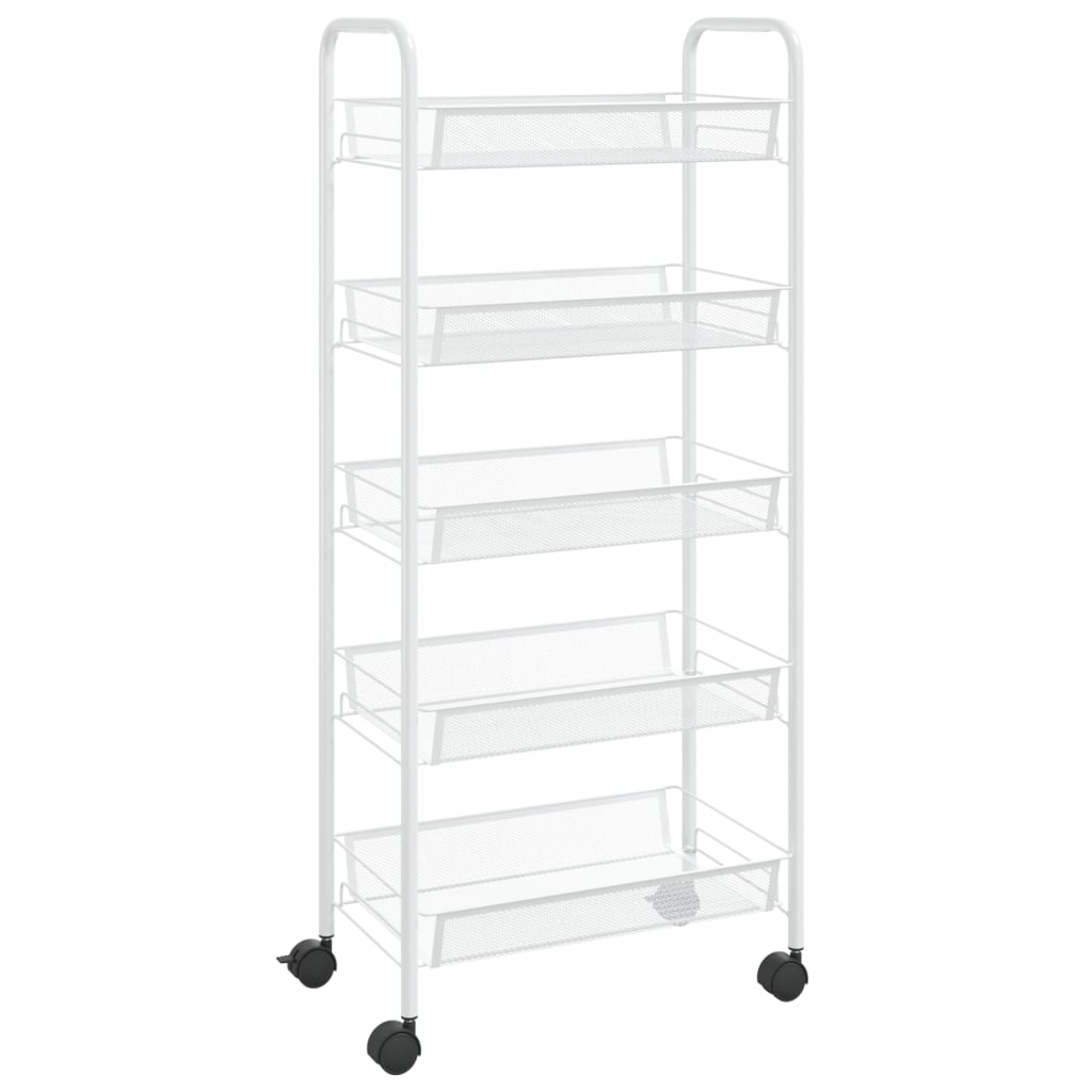 Carrello da Cucina con 5 Ripiani-Scaffale per Cucina Bianco 46x26x105 cm in Ferro