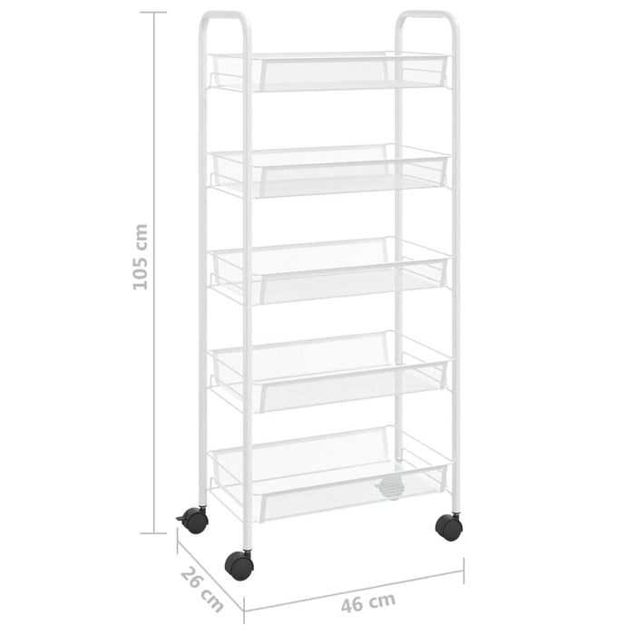 Carrello da Cucina con 5 Ripiani-Scaffale per Cucina Bianco 46x26x105 cm in Ferro