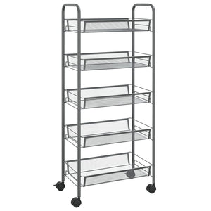 Carrello da Cucina con 5 Ripiani-Scaffale per Cucina Grigio 46x26x105 cm in Ferro