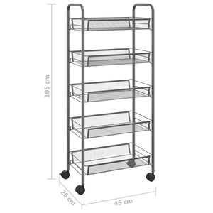 Carrello da Cucina con 5 Ripiani-Scaffale per Cucina Grigio 46x26x105 cm in Ferro
