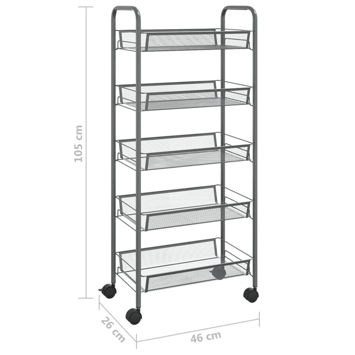 Carrello da Cucina con 5 Ripiani-Scaffale per Cucina Grigio 46x26x105 cm in Ferro