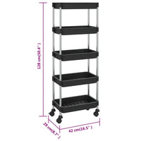 Carrello da Cucina 5 Ripiani-Scaffale per Cucina Nero 42x29x128 cm Ferro e ABS