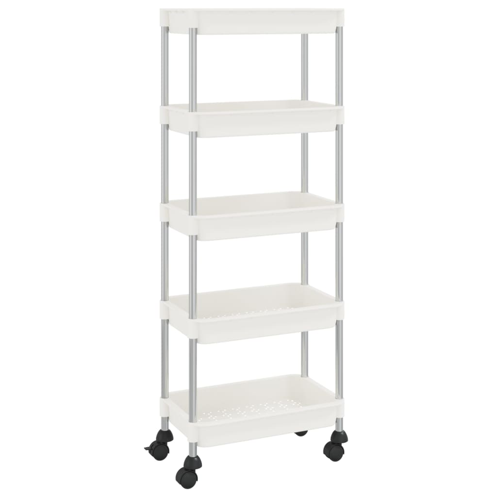 Carrello da Cucina 5 Ripiani-Scaffale per Cucina Bianco 42x29x128 cm Ferro e ABS