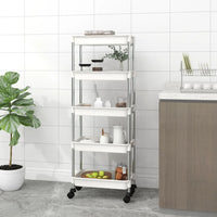Carrello da Cucina 5 Ripiani-Scaffale per Cucina Bianco 42x29x128 cm Ferro e ABS