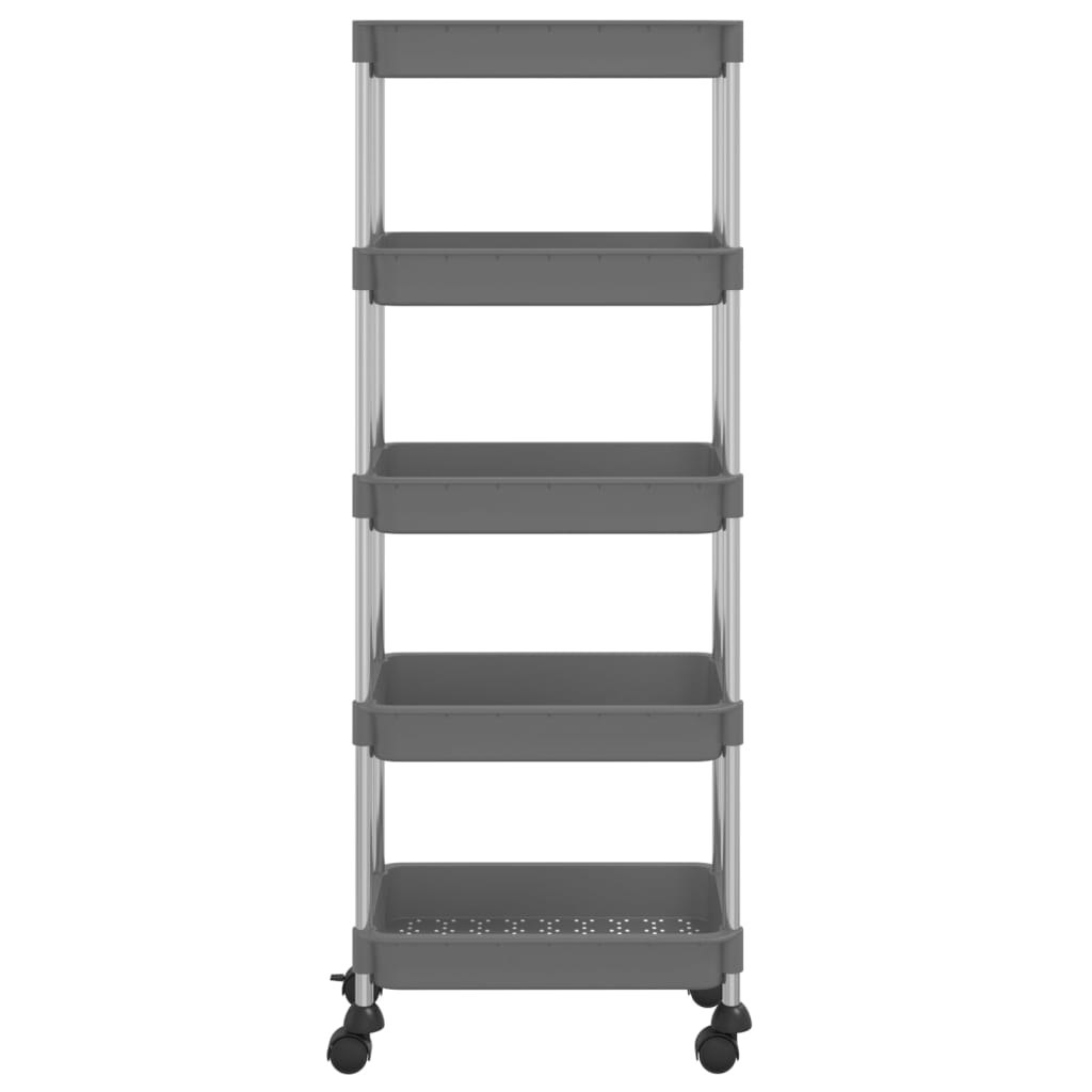 Carrello da Cucina 5 Ripiani-Scaffale per Cucina Grigio 42x29x128 cm Ferro e ABS