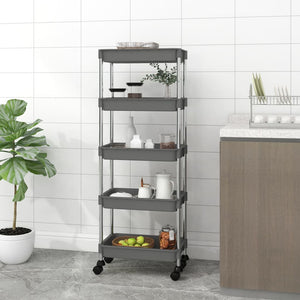 Carrello da Cucina 5 Ripiani-Scaffale per Cucina Grigio 42x29x128 cm Ferro e ABS