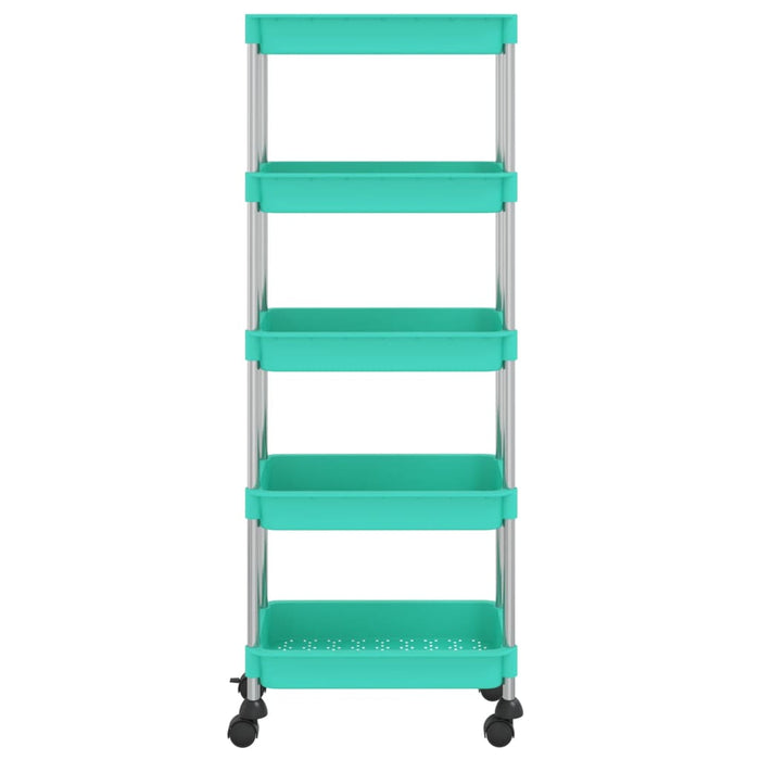 Carrello da Cucina 5 Ripiani-Scaffale per Cucina Turchese 42x29x128 cm Ferro e ABS