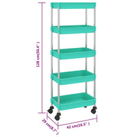 Carrello da Cucina 5 Ripiani-Scaffale per Cucina Turchese 42x29x128 cm Ferro e ABS