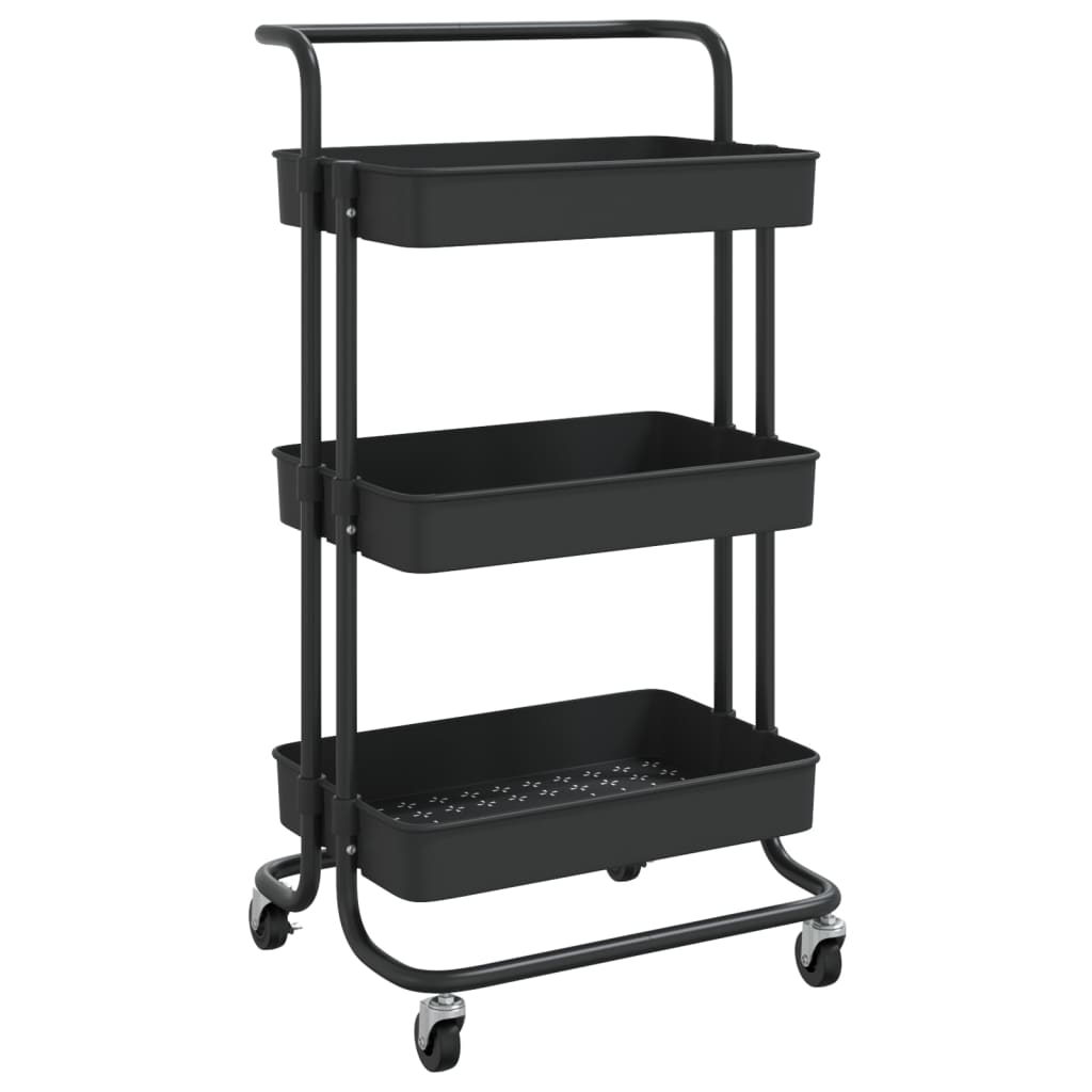 Carrello da Cucina 3 Ripiani-Scaffale per Cucina Nero 42x35x85 cm Ferro e ABS