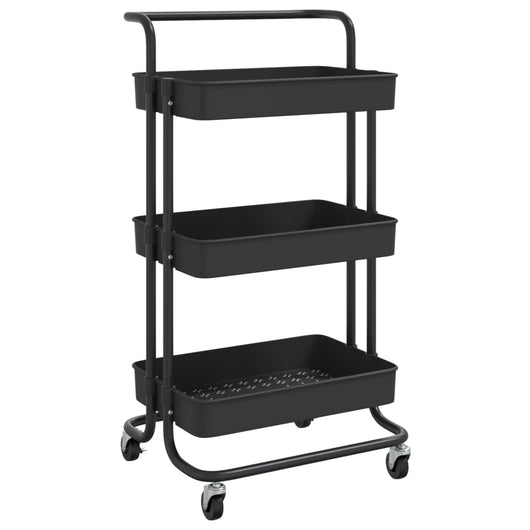 Carrello da Cucina 3 Ripiani-Scaffale per Cucina Nero 42x35x85 cm Ferro e ABS