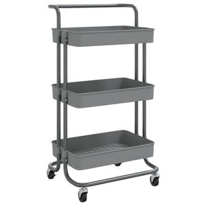 Carrello da Cucina 3 Ripiani-Scaffale per Cucina Grigio 42x35x85 cm Ferro e ABS