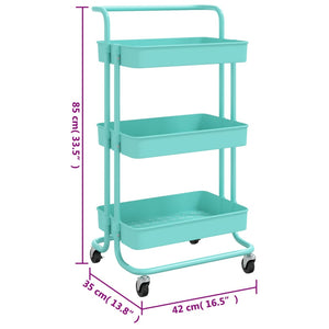 Carrello da Cucina 3 Ripiani-Scaffale per Cucina Turchese 42x35x85 cm Ferro e ABS