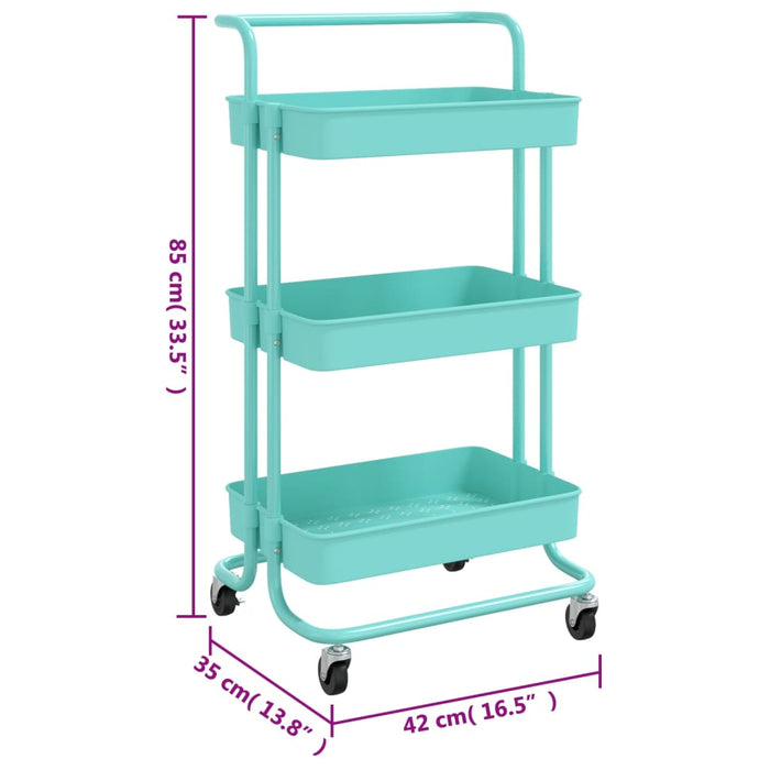 Carrello da Cucina 3 Ripiani-Scaffale per Cucina Turchese 42x35x85 cm Ferro e ABS