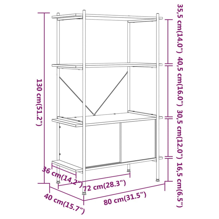 Scaffalatura 4 Livelli con Mobile 80x40x130 cm Acciaio e Legno 336353