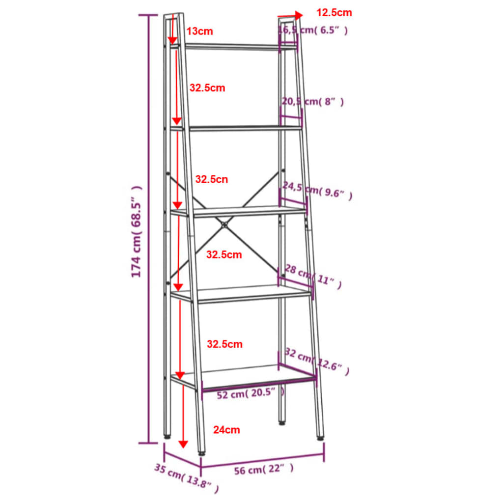 Scaffale Autoportante con 5 Ripiani Nero 56x35x174 cm 336369
