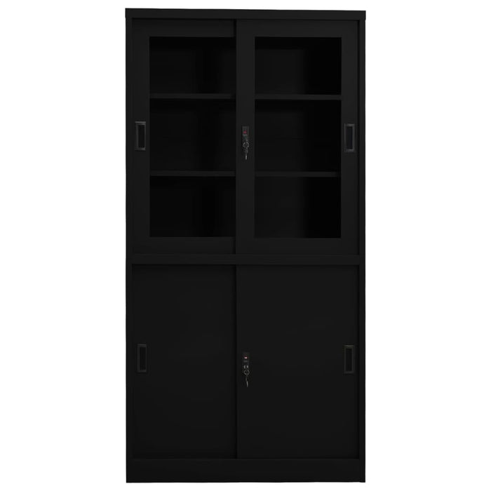 Armadio per Ufficio Anta Scorrevole Nero 90x40x180 cm Acciaio 335964