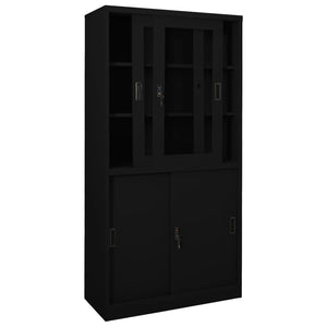 Armadio per Ufficio Anta Scorrevole Nero 90x40x180 cm Acciaio 335964