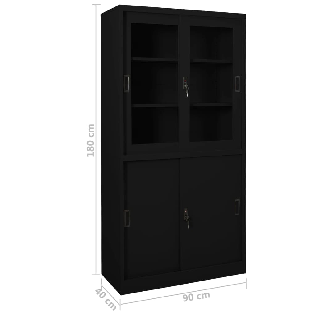 Armadio per Ufficio Anta Scorrevole Nero 90x40x180 cm Acciaio 335964