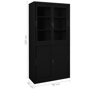 Armadio per Ufficio Anta Scorrevole Nero 90x40x180 cm Acciaio 335964
