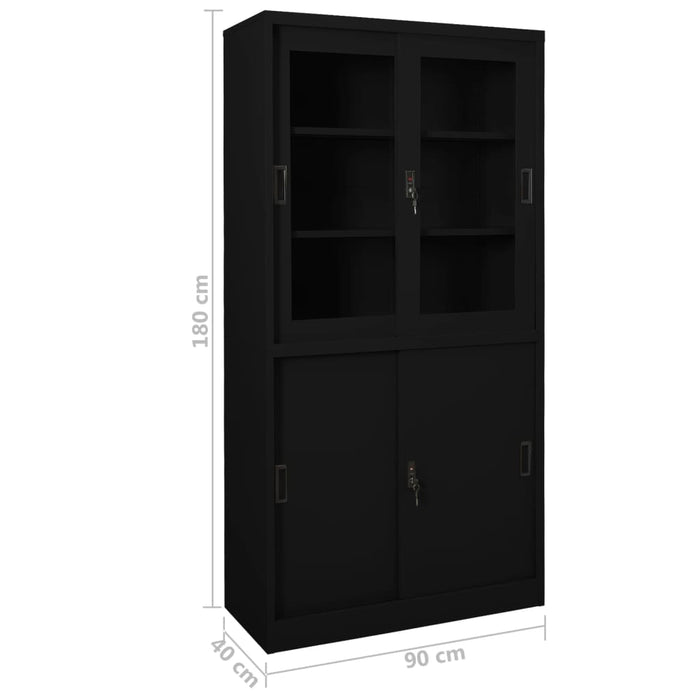 Armadio per Ufficio Anta Scorrevole Nero 90x40x180 cm Acciaio 335964
