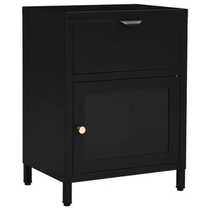 Comodino Nero 40x30x54,5 cm in Acciaio e Vetro 336052