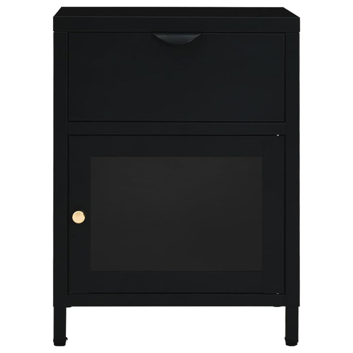 Comodino Nero 40x30x54,5 cm in Acciaio e Vetro 336052