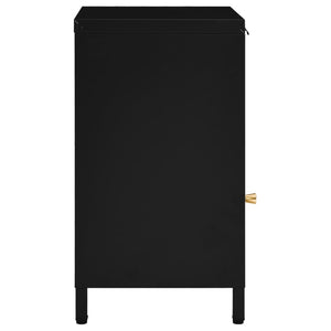 Comodino Nero 40x30x54,5 cm in Acciaio e Vetro 336052