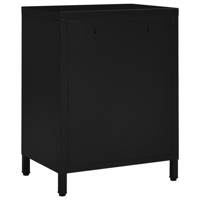 Comodino Nero 40x30x54,5 cm in Acciaio e Vetro 336052