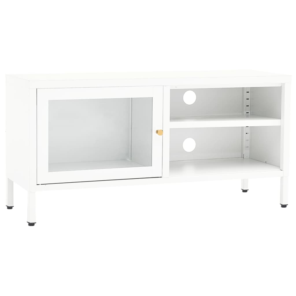 Mobile TV-Credenza TV-Console TV Bianco 90x30x44 cm in Acciaio e Vetro