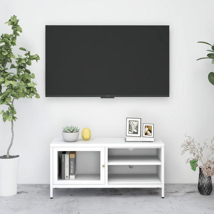 Mobile TV-Credenza TV-Console TV Bianco 90x30x44 cm in Acciaio e Vetro