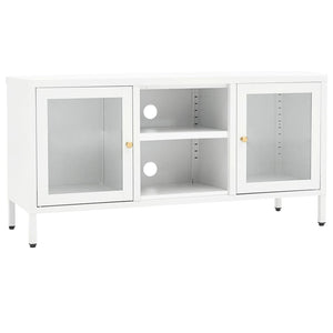 Mobile TV-Credenza TV-Console TV Bianco 105x35x52 cm in Acciaio e Vetro
