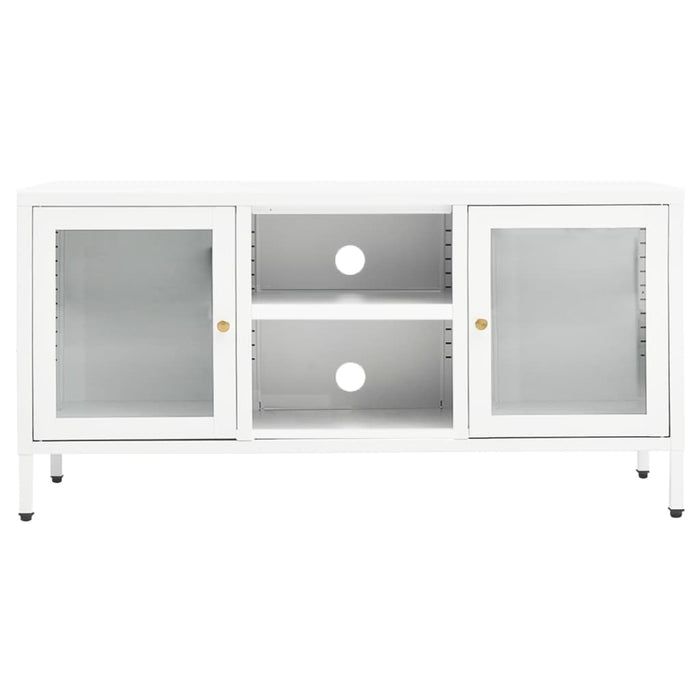 Mobile TV-Credenza TV-Console TV Bianco 105x35x52 cm in Acciaio e Vetro