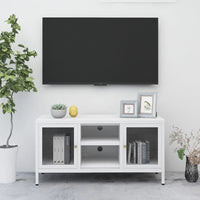 Mobile TV-Credenza TV-Console TV Bianco 105x35x52 cm in Acciaio e Vetro