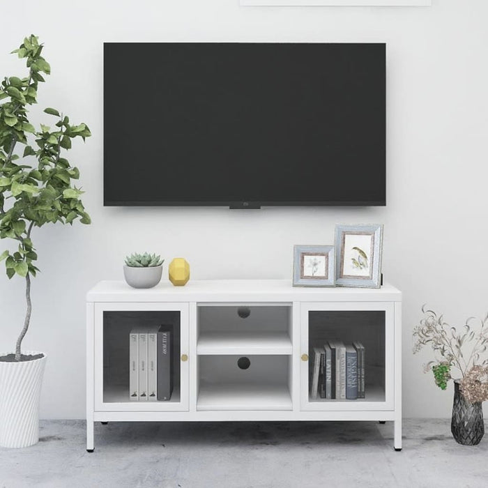 Mobile TV-Credenza TV-Console TV Bianco 105x35x52 cm in Acciaio e Vetro