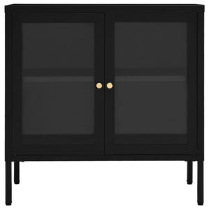 Credenza Nera 70x35x70 cm in Acciaio e Vetro 336064